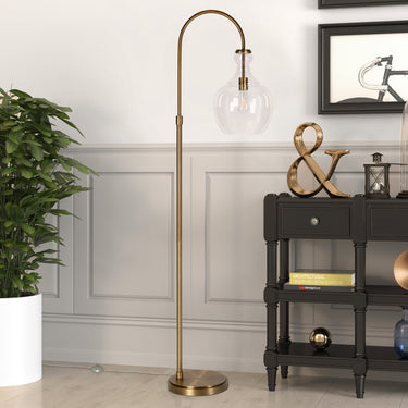 Brass Arched Floor Lamp With Clear Glass Dome Shade